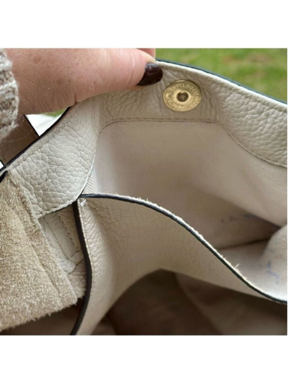Michael Kors Ashbury Large Grab Bag Tote Ecru Pebbled Leather Work Travel Bag - Picture 8 of 11